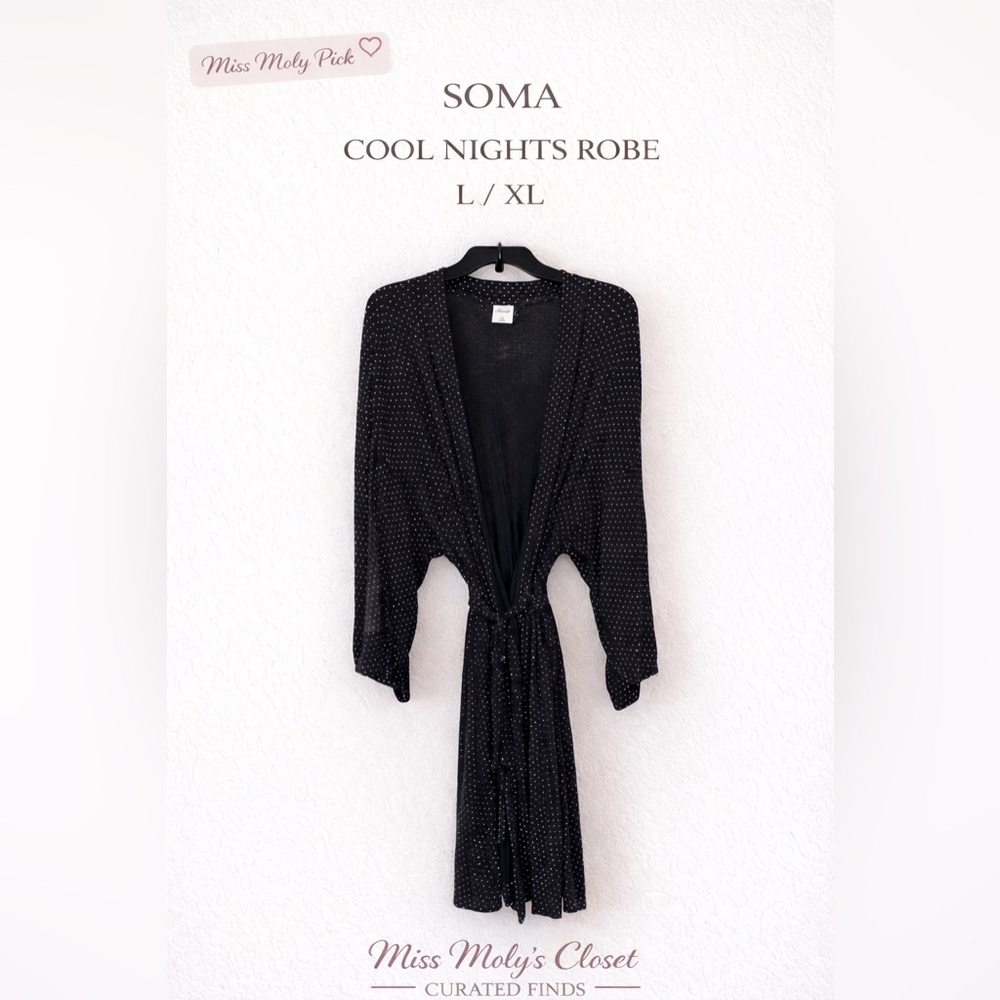Soma Cool Nights Polka Dot Lightweight Robe Black L/XL
